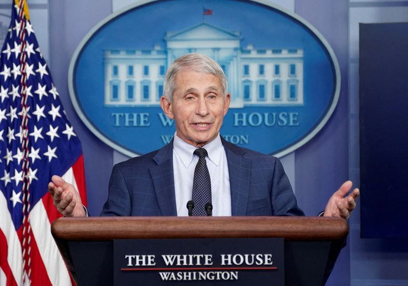 FILE PHOTO: Fauci speaks during a press briefing at the