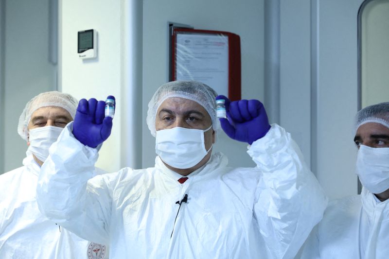 Turkish Health Minister Koca holds vials of domestically developed Turkovac