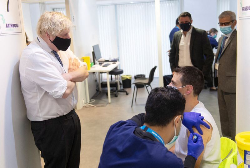British Prime Minister Boris Johnson visits COVID-19 vaccination centre in