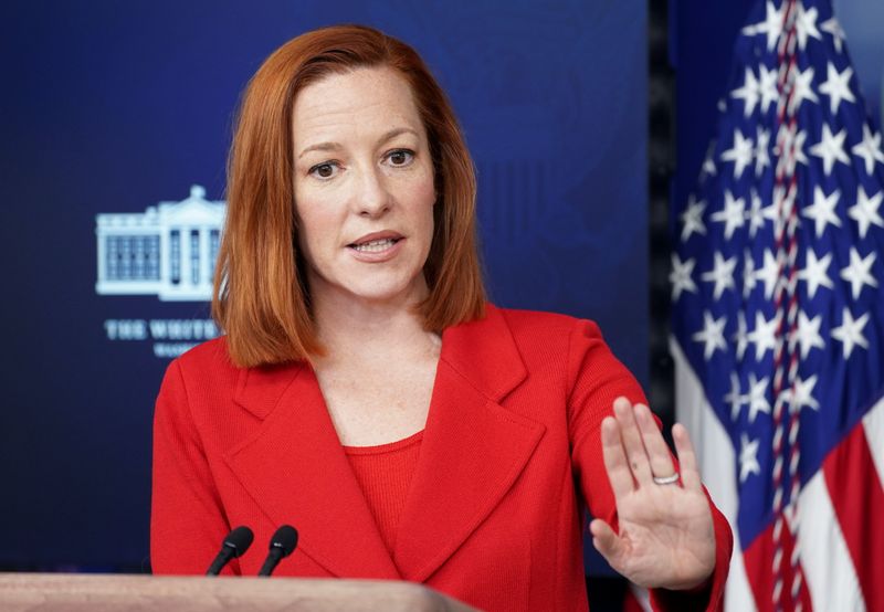 Jen Psaki holds a press briefing at the White House