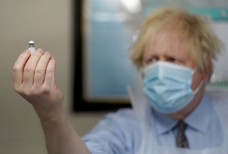 FILE PHOTO: Boris Johnson visits vaccination centre in Batley
