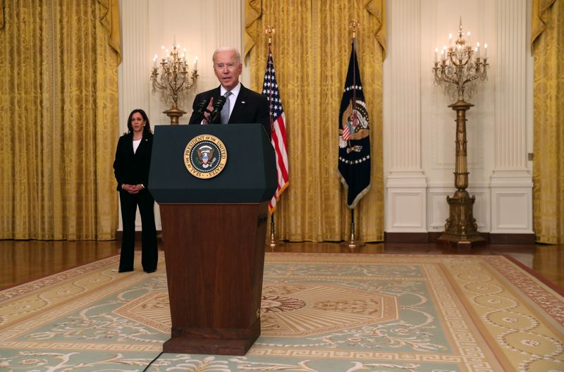 U.S. President Joe Biden delivers remarks from the East Room