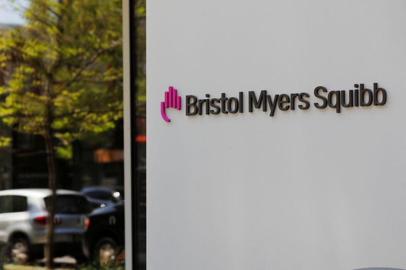 A sign stands outside a Bristol Myers Squibb facility in