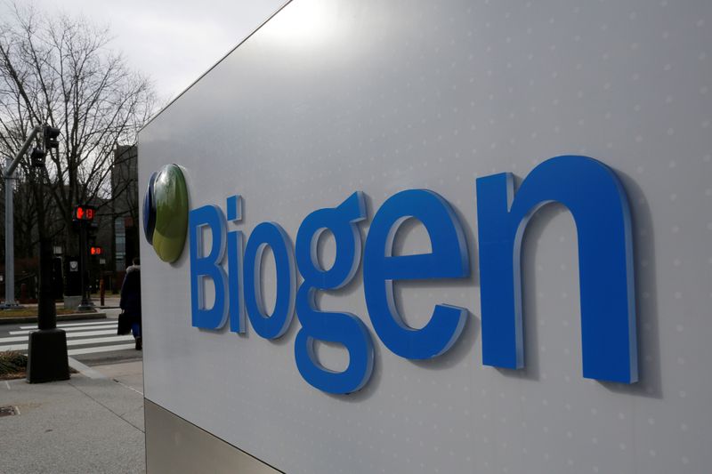A sign marks a Biogen facility in Cambridge