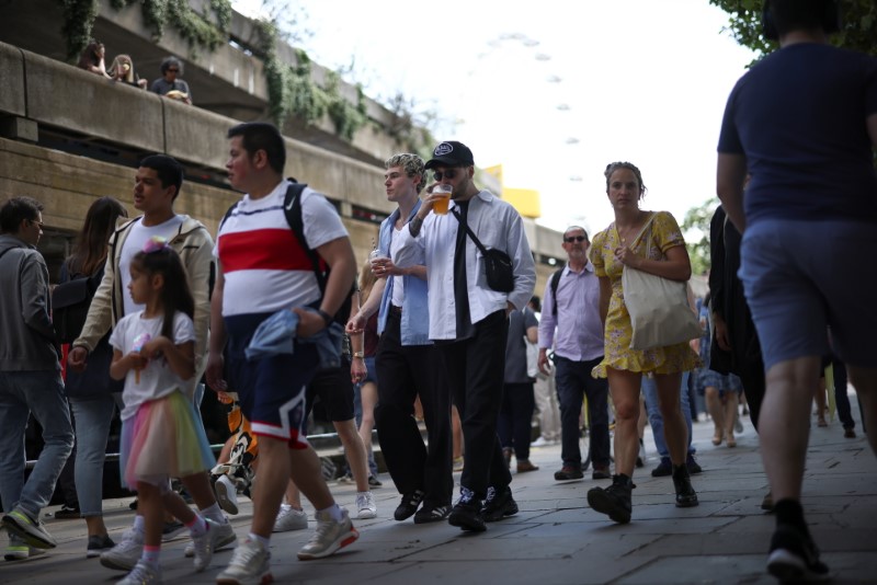 People walk along the South Bank, amid the coronavirus disease