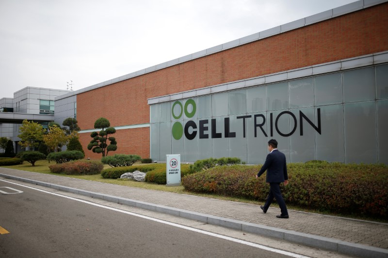 The logo of Celltrion is seen at company’s headquarters in