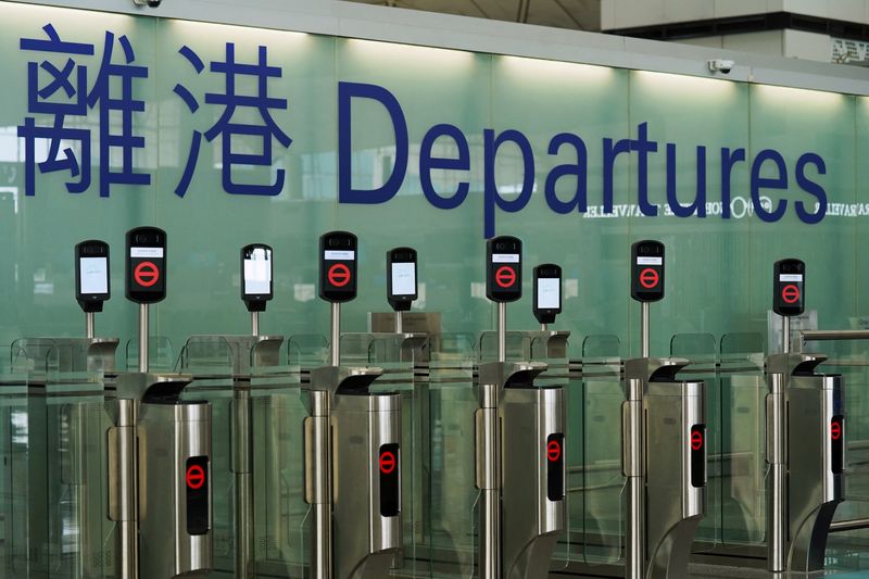 Closed counters are seen at the departures hall of Hong