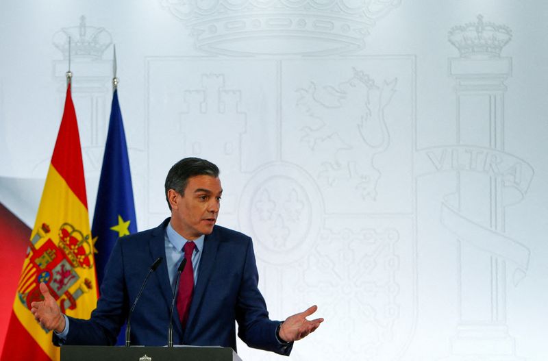 Spanish Prime Minister Pedro Sanchez holds a news conference, in