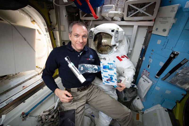 Astronauts collect samples for blood research at the International Space