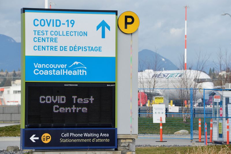 A sign for the COVID-19 test collection centre at the