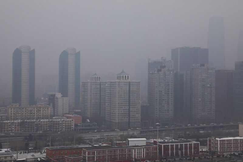 Residential buildings are seen at the Beijing’s Central Business District