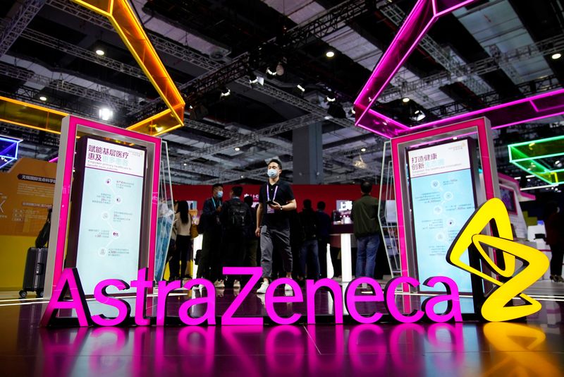An AstraZeneca sign is seen at the third China International