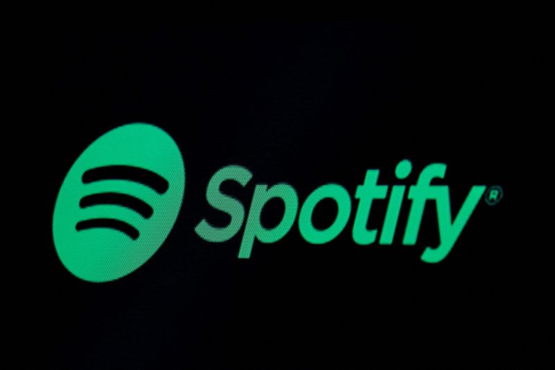 FILE PHOTO: The Spotify logo is displayed on a screen
