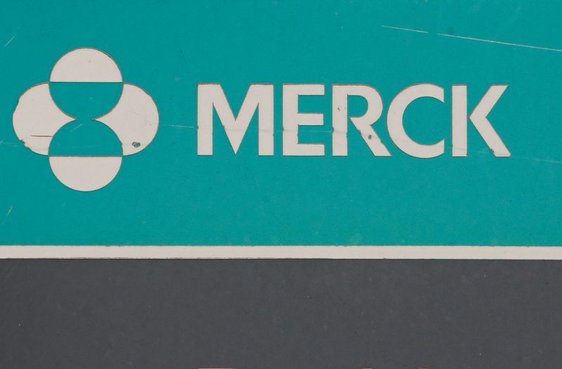 The Merck logo is seen on a sign at the