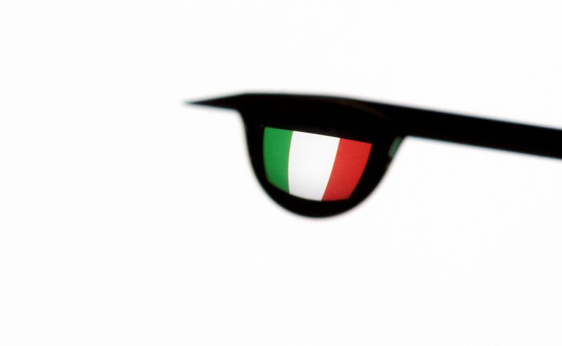 Illustration shows the flag of Italy reflected in a drop
