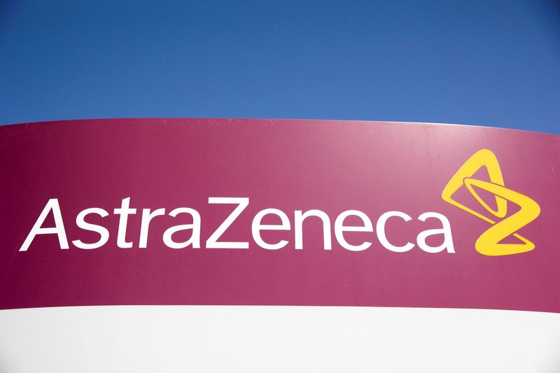 FILE PHOTO: The logo for AstraZeneca is seen outside its