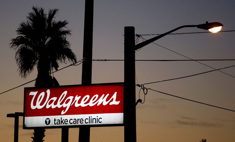 FILE PHOTO: A sign for a Walgreens store is seen