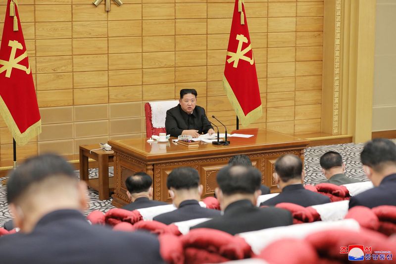 North Korean leader Kim Jong Un speaks at a politburo