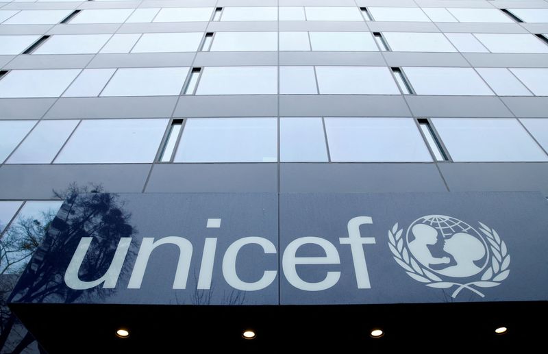 FILE PHOTO: A UNICEF logo is pictured outside their offices