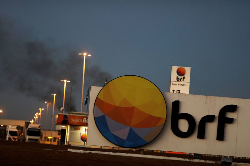 FILE PHOTO: Meatpacking company BRF SA’s logo is pictured in