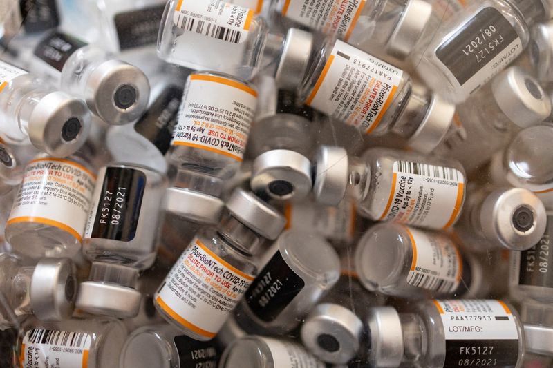 FILE PHOTO: Empty vials of Pfizer-BioNTech COVID-19 vaccine for children