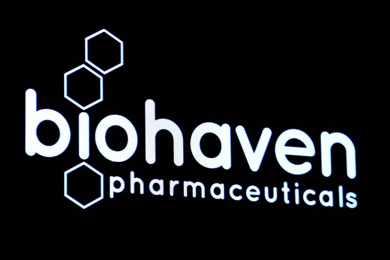 FILE PHOTO: Biohaven Pharmaceutical Holding Company logo is displayed on