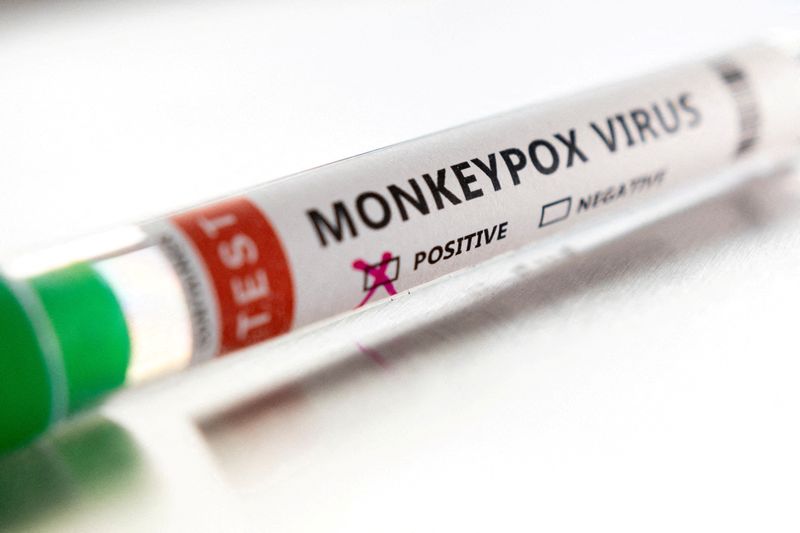FILE PHOTO: Illustration shows test tube labelled “Monkeypox virus positive