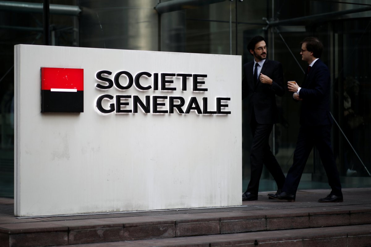 The logo of Societe Generale is seen on the headquarters