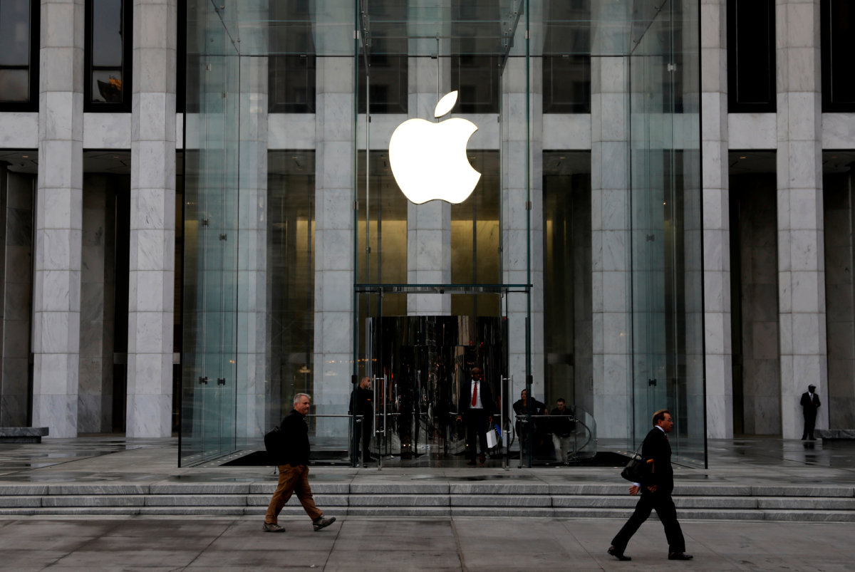 FILE PHOTO: The Apple Inc. logo is seen hanging at