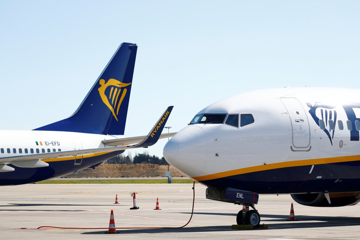Ryanair aircrafts are parked on the tarmac before the closure