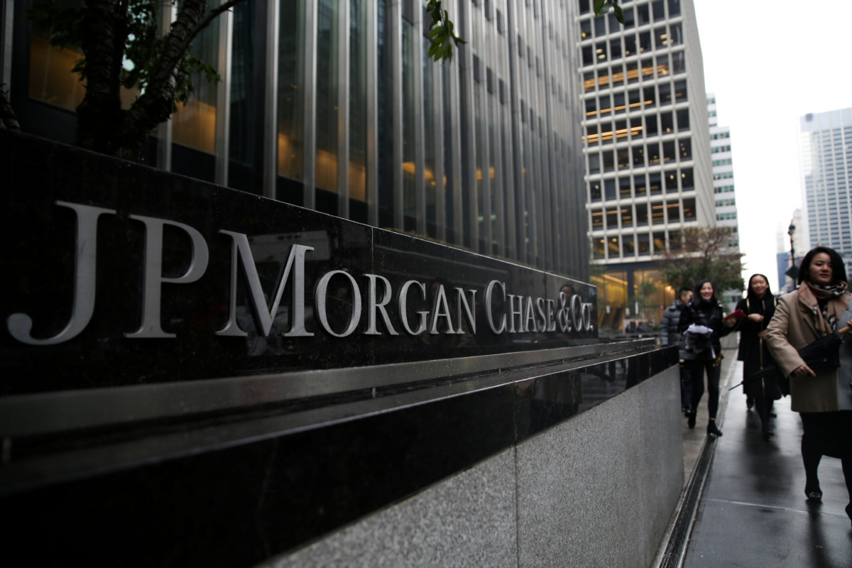 FILE PHOTO: A sign of JP Morgan Chase Bank is
