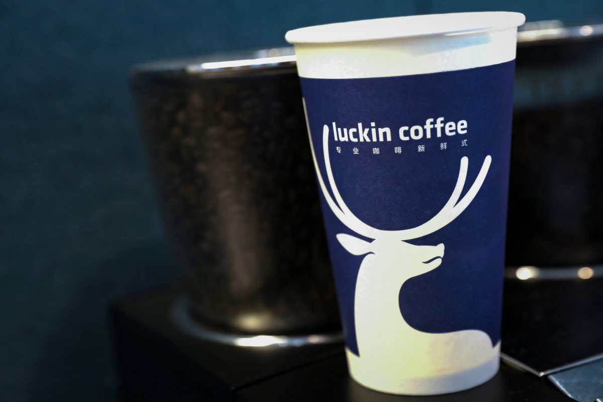 FILE PHOTO: A cup of ‘Luckin Coffee,’ coffee is displayed