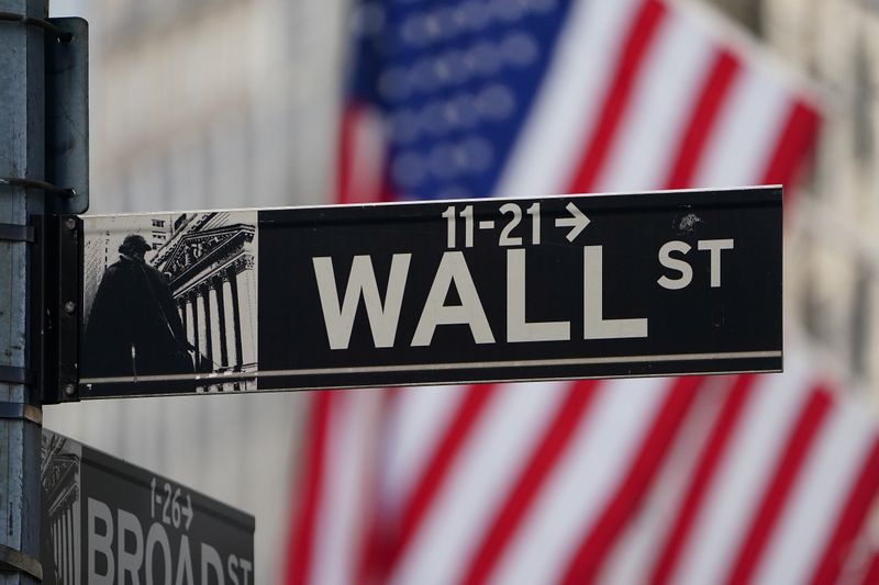 The Wall Street sign is pictured at the New York