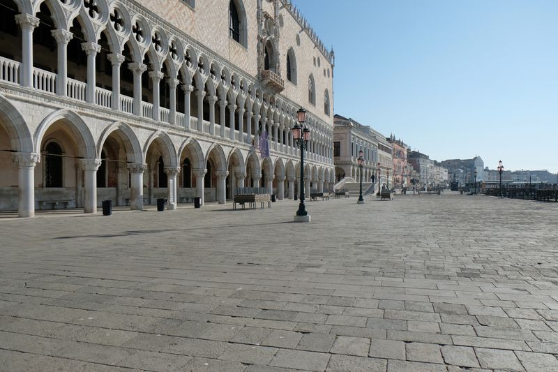 General view of empty Saint Mark’s Square as the spread