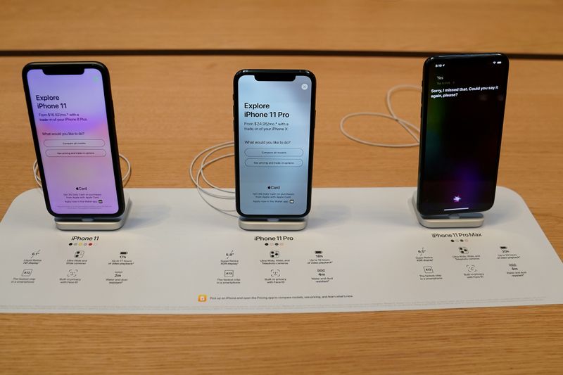 FILE PHOTO: Apple iPhone 11’s are pictured inside of the