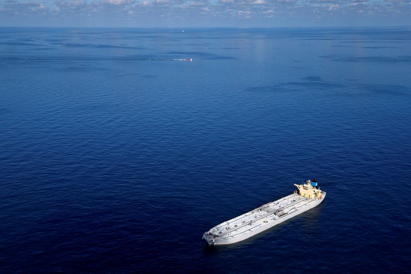 FILE PHOTO: The oil tanker Karvounis lies at anchor stranded