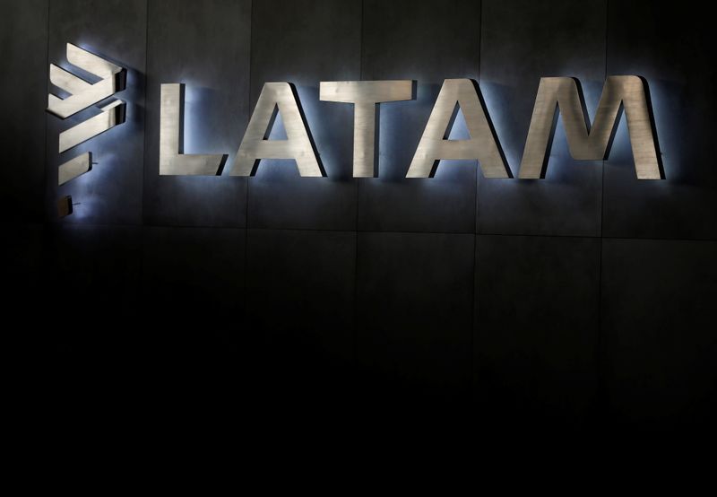 LATAM airlines logo, is seen inside of the Commodore Arturo