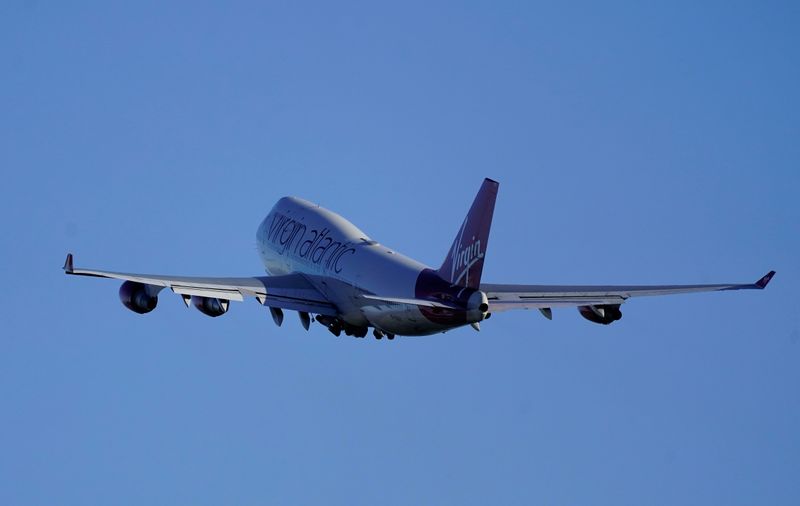 A Virgin Atlantic Boeing 747-400 takes off from Manchester Airport,
