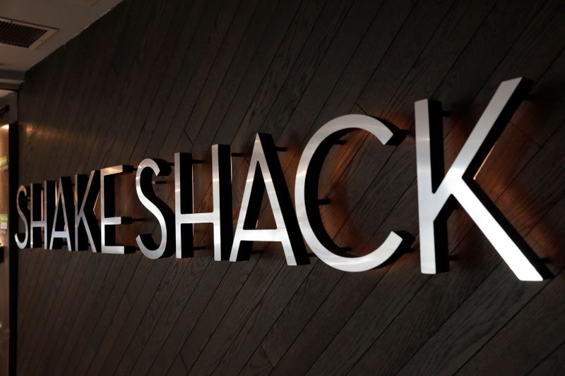 FILE PHOTO: A logo stands outside of a Shake Shack