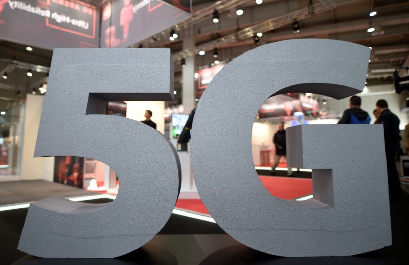 FILE PHOTO: A logo of the upcoming mobile standard 5G