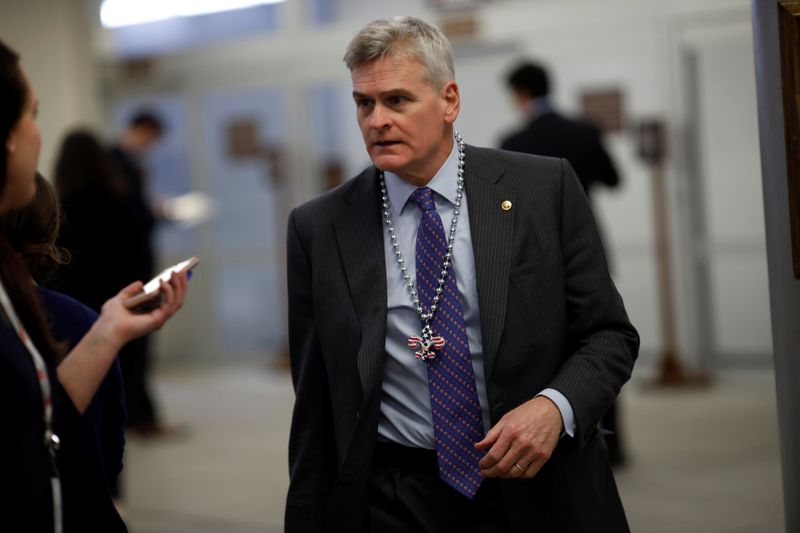 Sen. Bill Cassidy (R-LA) speaks with reporters ahead of the