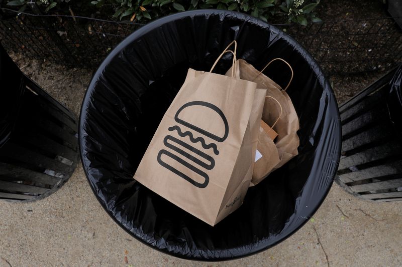 A bag from Shake Shack Inc burger chain is discarded