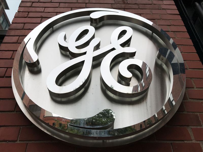 The General Electric Co. logo is seen on the company’s