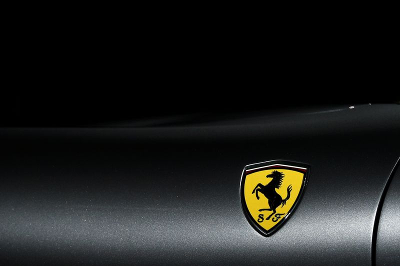 FILE PHOTO: The Ferrari logo is pictured as Ferrari Roma