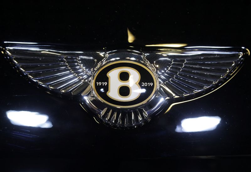 The logo of Bentley carmaker is seen on a car