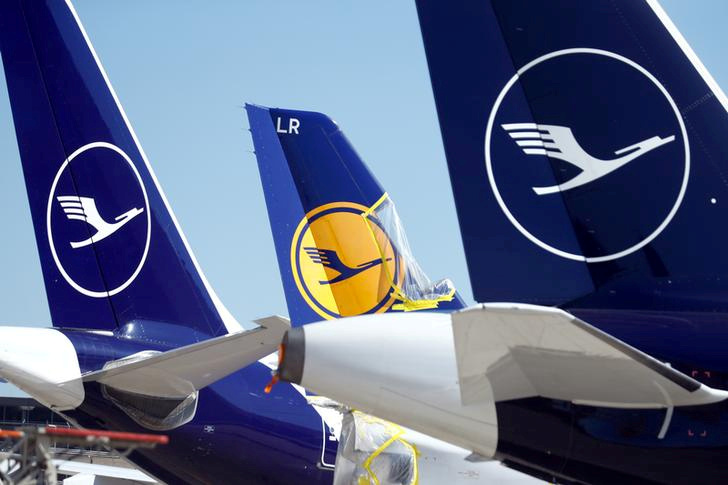 FILE PHOTO: Planes of German airline Lufthansa parked at Frankfurt