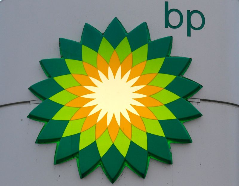 BP logo is seen at a fuel station of British