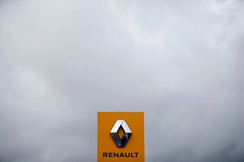 Logo of Renault carmaker is pictured at a dealership in