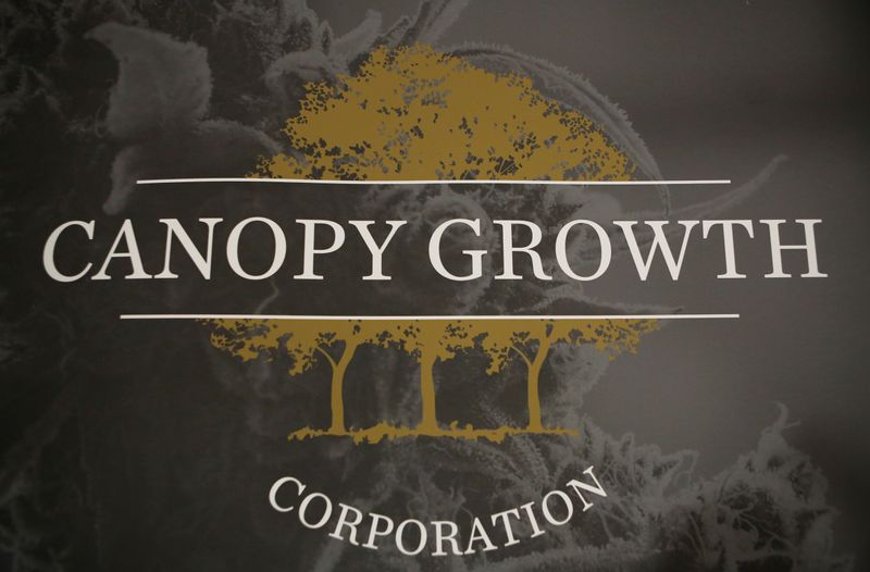 A sign featuring Canopy Growth Corporation’s logo is pictured at