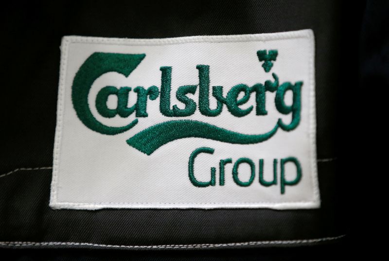 FILE PHOTO: The Calsberg logo is seen on the jacket